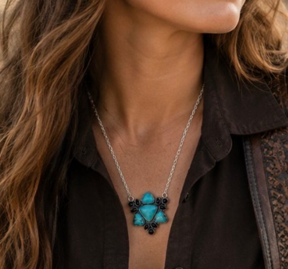 Kingman Turquoise Black Onyx Necklace 925 necklace 21"